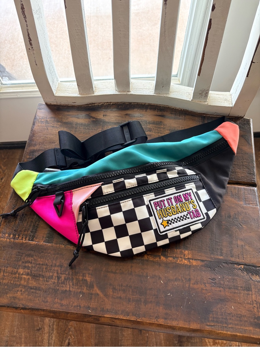 Fun Colorblock Checker Fanny Pack - Multicolor with added patch